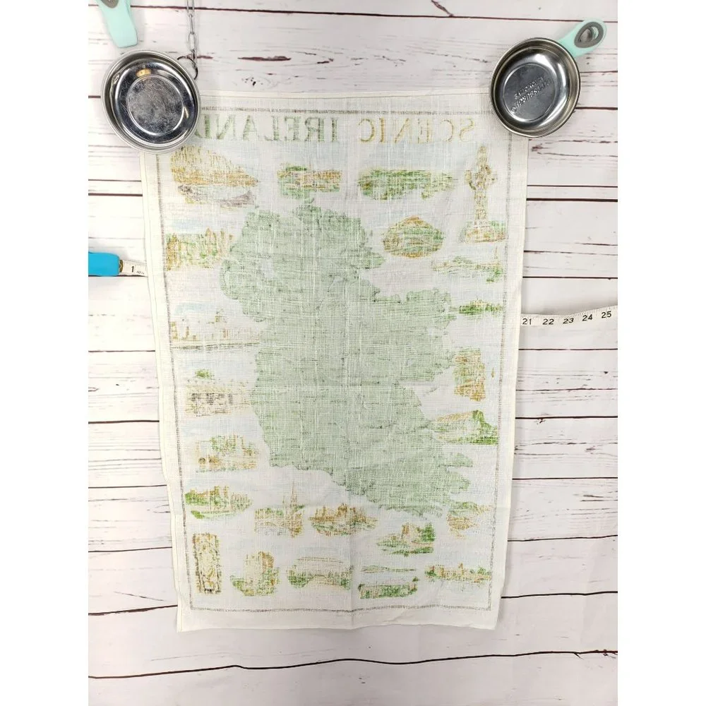 Vintage Scenic Ireland‎ Decorative Map Of Ireland Tea Towel
